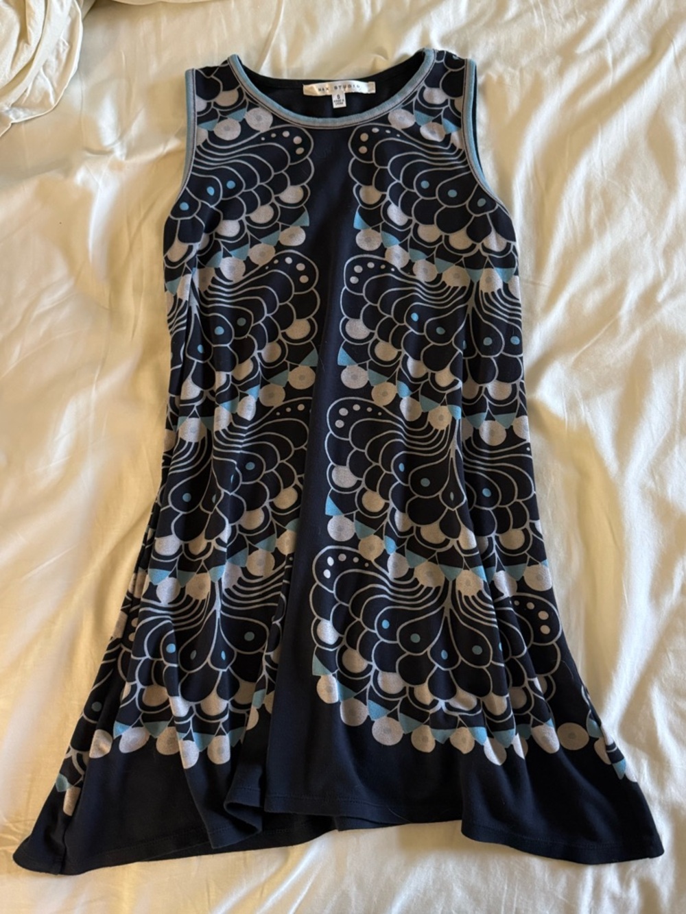 Max Studio Navy Sleeveless Patterned A-Line Dress